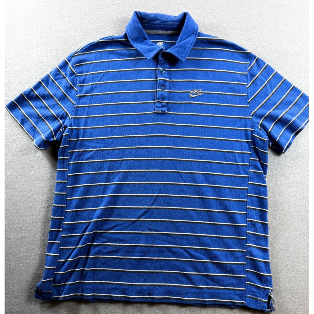Nike Sportswear Polo Mens XL Blue Striped Short Sleeve Pique Shirt